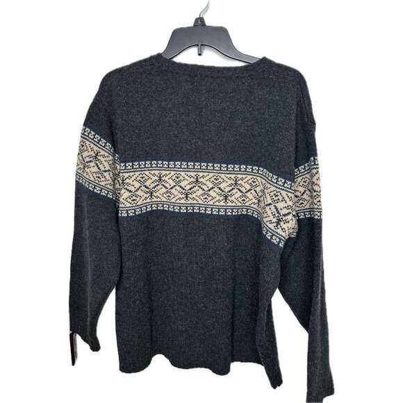 Banana Republic Fair Isle Lamb Wool Crewneck Sweater Charcoal Gray Nordic Knit L - Picture 5 of 9